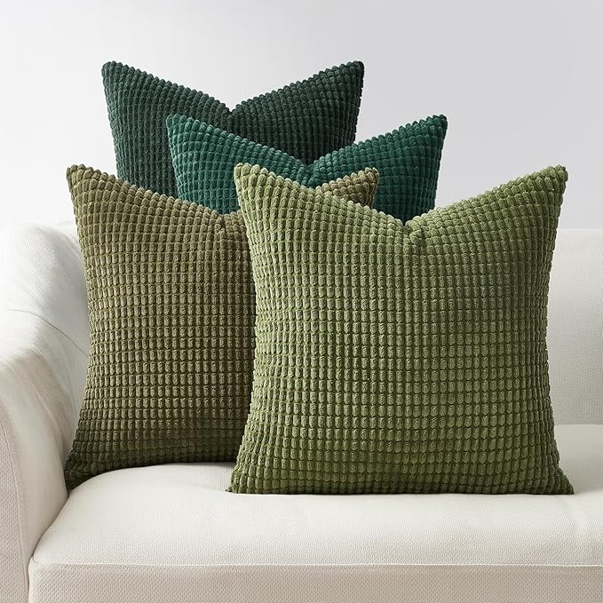 Topfinel Sofa Throw Pillows Covers for Couch-Multi Green Combo 20" x 20" Set of 4-Corduroy Textured Fun Holiday Decorative Euro Shams