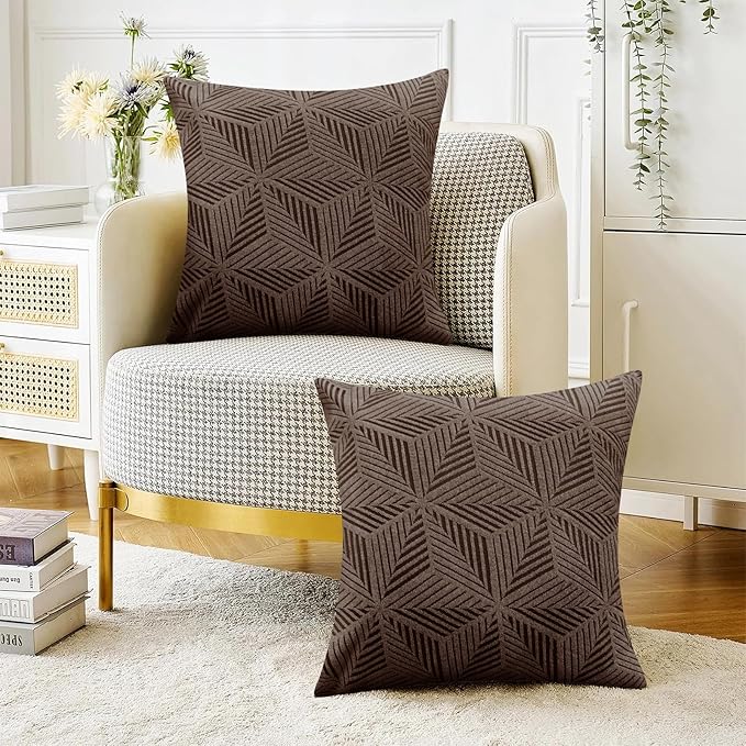 YEMYHOM Pack of 2 Throw Pillow Covers 18 x 18 Inch High Stretch Jacquard Pillowcase for Couch Sofa Living Room Home Decor, Brown