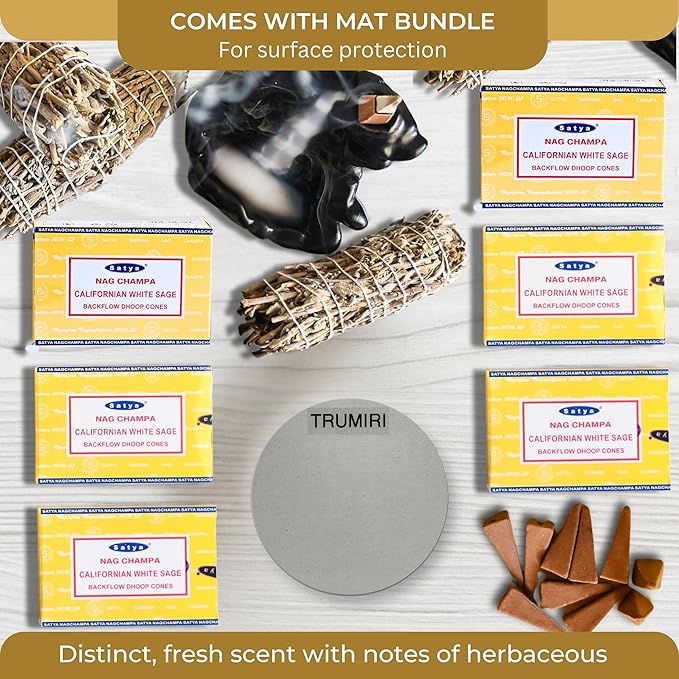 Californian White Sage Backflow Incense Cones for Waterfall Aromatic Smoke Fountain Haze Falls and Mat Bundle - Pack of 6