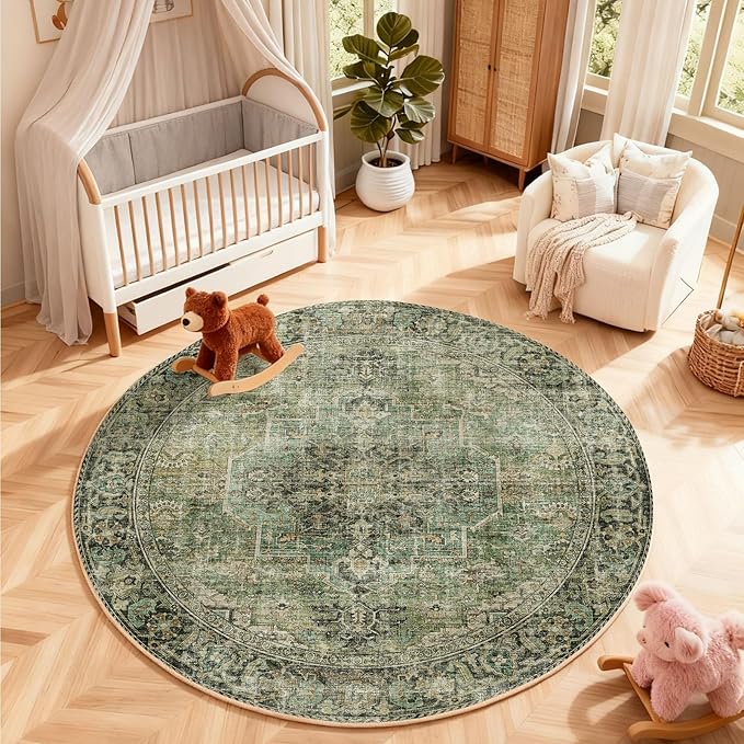 4x4 Round Bedroom Rug Washable: Living Room Rugs Stain Resistant Non Slip Low Pile Soft Small Area Rugs for Bedroom Kitchen Entryway Living Room Bedside Office Dorm Kids Room Entrance