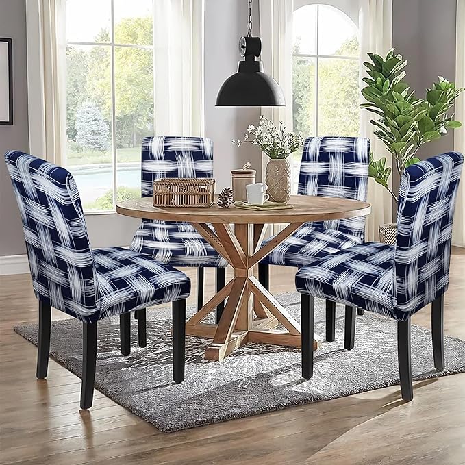 Sufdari Dining Chair Covers,Kitchen Chair Cover,Parsons Chair Slipcover,Spandex Chair Protectors for Dining Room Stretch Chairs Cover Set of 8 -Blue White Stripes
