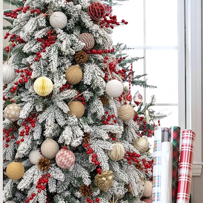 12PCS Neutral Christmas Ornaments Balls Set, 3.15" Jute Burlap & Fabric Hanging Baubles, Rustic Farmhouse Textured Tan Xmas Tree Decorations for Holiday Party Home Decor