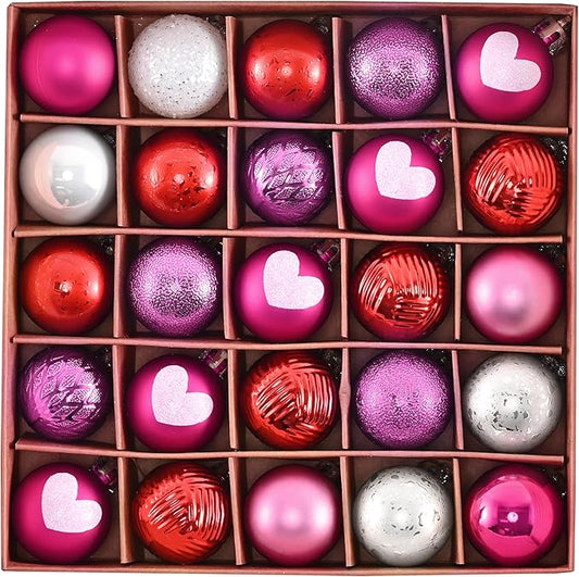 DecorbyHannah Mini Valentines Day Christmas Tree Ornaments Decorations, 25ct 1.18Inch Small Pink Red Heart Ornaments for Tree, Shatterproof Hanging Valentine's Day Decor for Wedding Anniversary Party