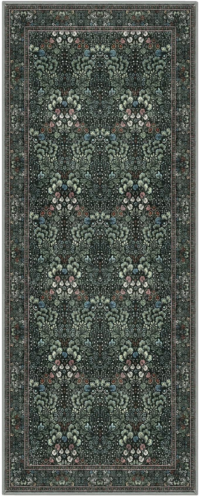2x5 Modern Runner Rug for Hallways, Dark Green Super Soft Hallway Decor Kitchen Rugs with Non-Slip, Non-Shedding Washable Rug for Hallways Entryway Bedroom Indoor