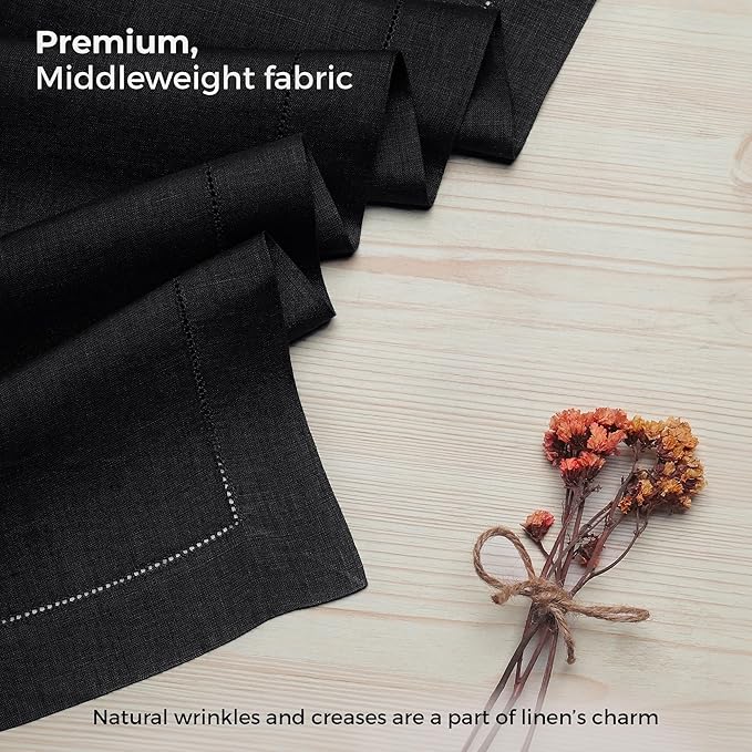 D'Moksha Homes Linen Black Table Runner 60 Inches - Classic Hemstitch, 100% Pure Linen Coffee Table Runner 14 x 60 Inch Ideal for Dresser Tables - Spring, Easter