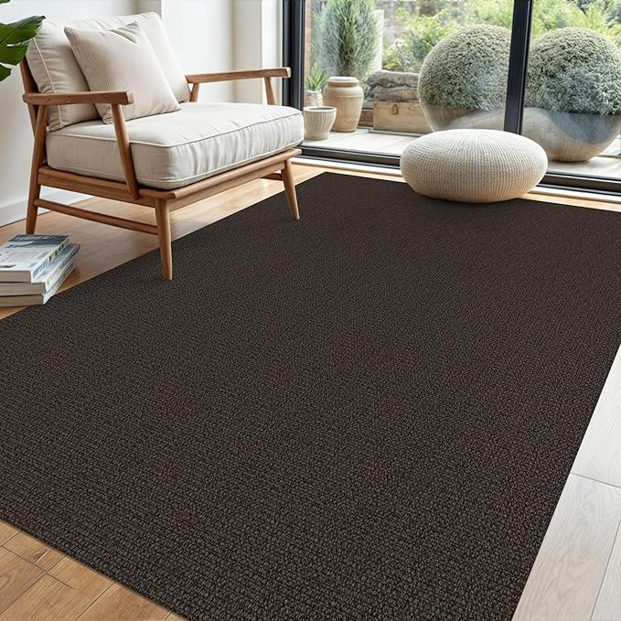 EARTHALL Washable Area Rug 4x6 Ft Non Slip Rugs for Entryway Braided Rubber Backed Bedroom Carpet Cotton Entry Rug Woven Floor Carpets for Bedroom Dining Room Living Room, Taupe/Coffee