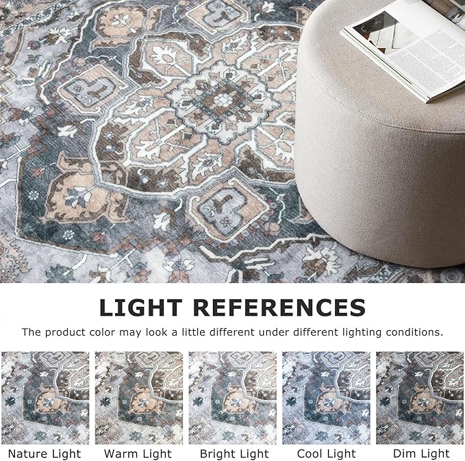 2x6 Washable Runner Rug for Hallways, Ash Taupe Soft Floor Vintage Kitchen Rugs with Non-Slip, Non-Shedding Boho Rug for Bedroom Kitchen Porch Laundry Entryway
