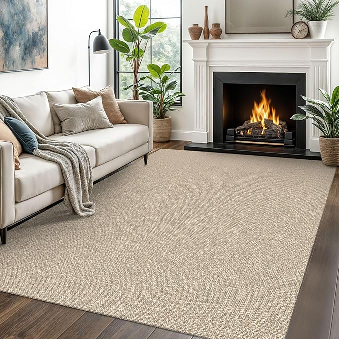 EARTHALL Washable Area Rugs 5x7 Ft Non Slip Living Room Rugs Cotton Rubber Backed Dining Room Rug Braided Bedroom Rugs Indoor Outdoor Floor Carpet for Living Room, Bedroom, Dining Room, Send/Beige