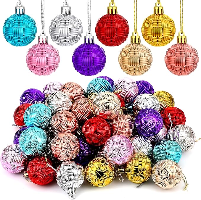 Boao 96 Pcs Christmas Mini Balls Ornaments Miniature Xmas Tree Ornaments Multicolour Shiny Small Hanging Decorations for Christmas Holiday Party Decor(1.57 Inch,Pastel Color Balls)