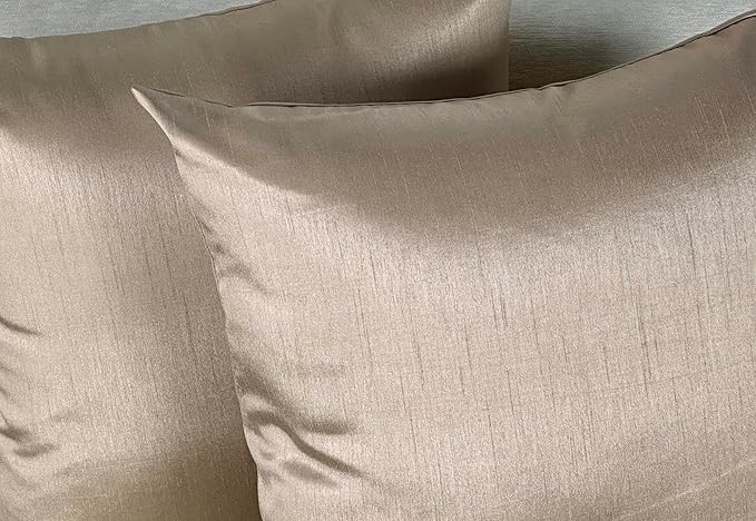 Aiking Home 20x20 Inches Faux Silk Square Throw Pillow Cover, Zipper Closure, Sand (Set of 2)