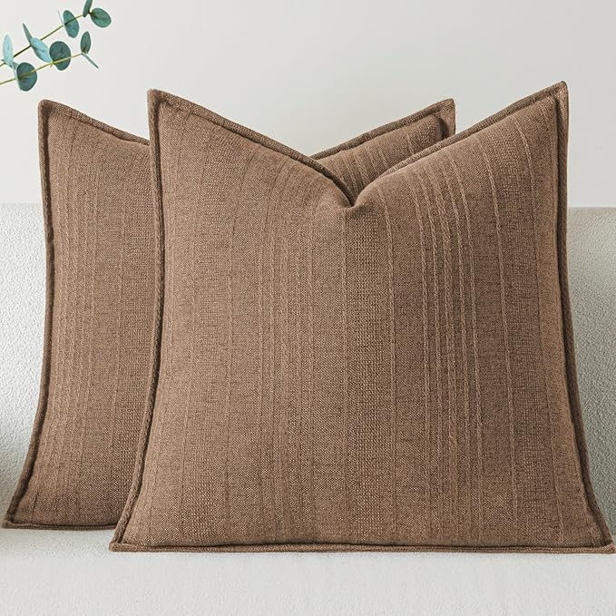 a moment Linen Pillow Covers Set of 2,Boho Farmhouse Throw Pillowcases Neutral Textured Decorative Covers for Couch Sofa,Soft Linen Blend Accent Case Cushion Living Room Home Decor 20"x20"Hazel