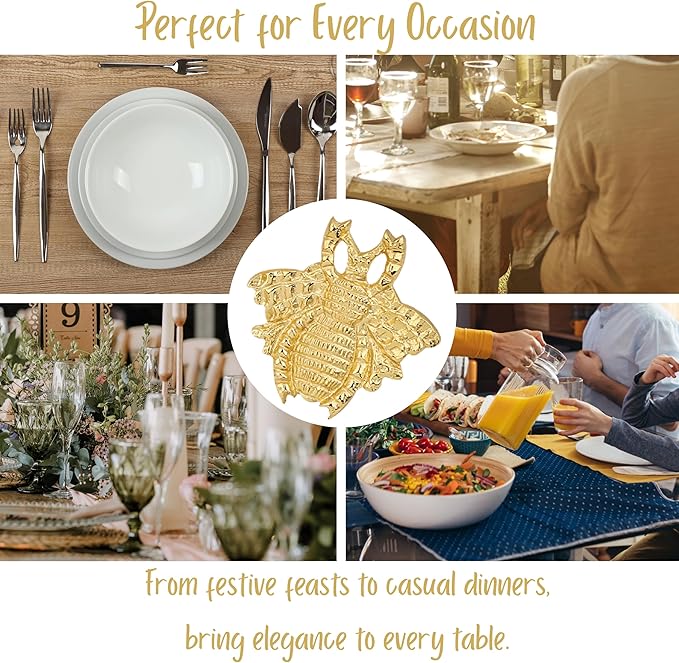 ALPHA Living HOME 12 Pcs Modern Bee Napkin Rings - Premium Metal Napkin Rings Table Decor Napkin Ring, Dining Cloth Napkin Holder for Wedding, Party, Christmas, Everyday Dining (Gold)
