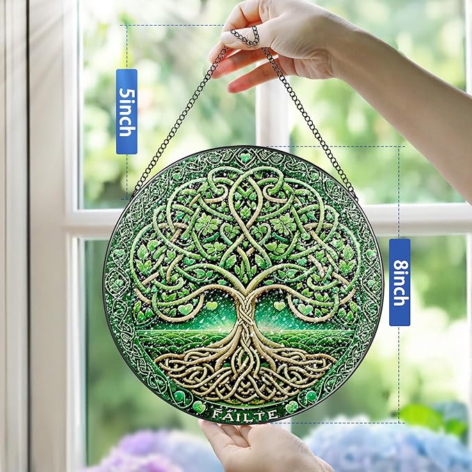 Stained Glass Window Hanging, Pauyadu Tree of Life Sun Catchers, Stained Glass Suncatcher, Tree of Life Decor Gifts for Women, Men, Wife, Lovers, Couple and Friend - 8 Inch