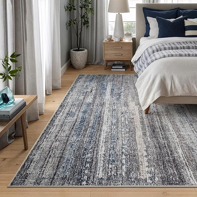 Bloom Rugs Washable Non-Slip 9' x 12' Rug - Gray/Blue/Blush Modern Abstract Area Rug for Living Room, Bedroom, Dining Room, and Kitchen - Exact Size: 9' x 12'