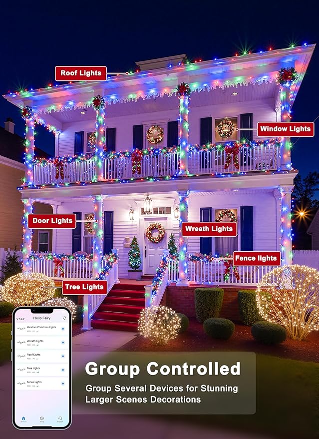 Minetom LED Color Changing Smart RGB Christmas Tree Lights, 132ft 400LED String Lights, 16 Milion Adjustable Colors Fairy Lights with Remote & Timer & Memory Function for Xmas Tree Holiday Party