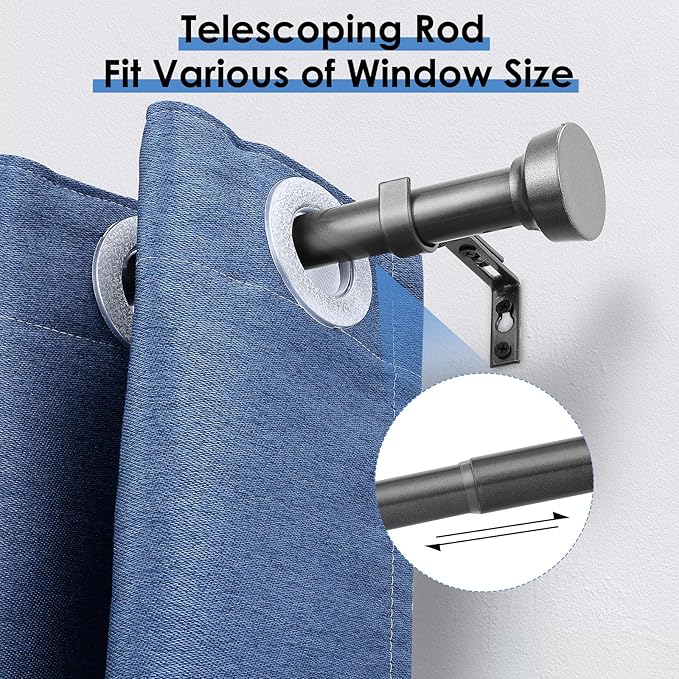 Curtain Rod, Black Curtain Rods for Windows 30 to 48 inches, 1" Diameter Decorative Adjustable Curtain Rod with Brackets for Room Divider, Bedroom, Living room, Kitchen, Bathroom,Grey