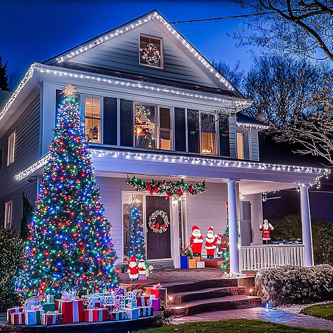JMEXSUSS Christmas Lights, 600 LED 168FT Color Changing Christmas Tree Lights with Remote, 11 Modes, Timer, Waterproof, Clear Wire String Lights for Xmas Décor, White & Multicolor