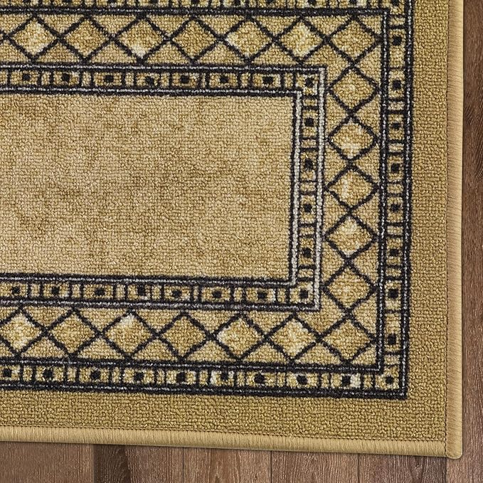 Antep Rugs Alfombras Modern Bordered 2pc Non-Skid (Non-Slip) Low Profile Pile Rubber Backing Indoor Kitchen Runner Rugs (Brown, 2pc Set)