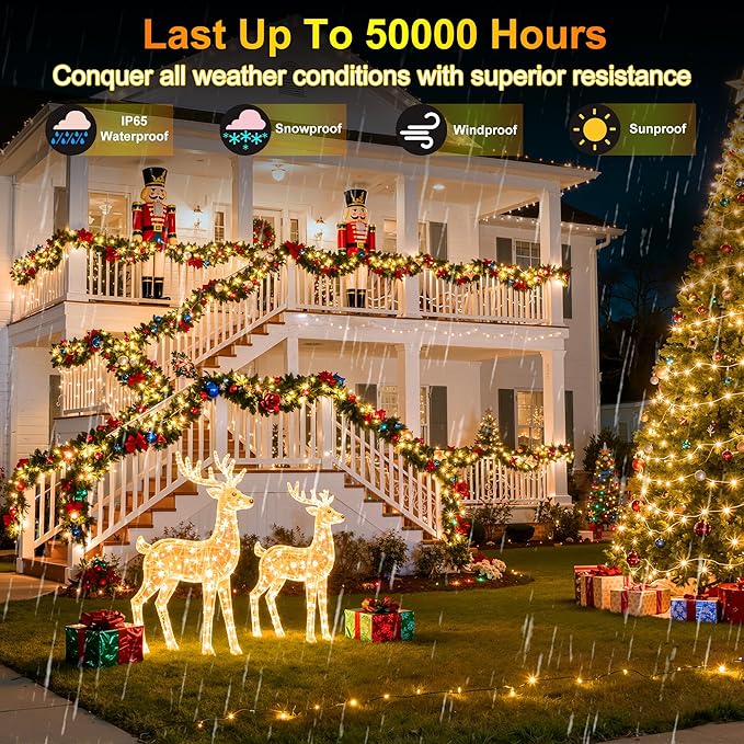 1500 LED Christmas Lights Outdoor Use, 470ft 12 Modes Warm White LED String Lights with Timer Dimmable, Waterproof Christmas Lights for Tree Xmas Patio Yard Fence Balcony Garden Decorations