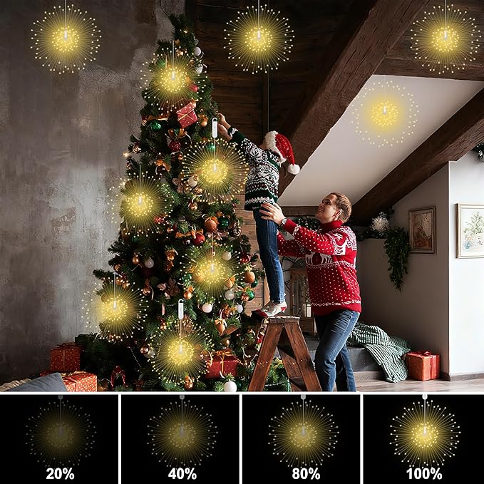 Starburst Sphere Lights with Remote Control 120 LED Firework Light 8 Modes Wedding Decorative Hanging Lights for Party Patio Garden Warm White 4 Pack