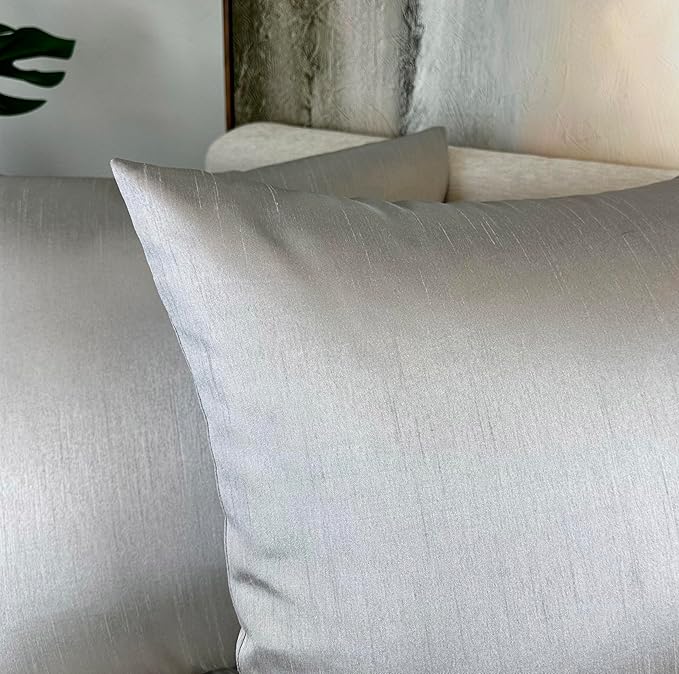 Aiking Home Collection 26x26 Inches Faux Silk Square European Shams, Zipper Closure, Silver (Set of 2)