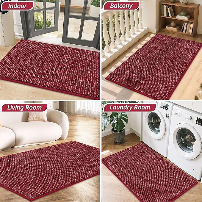 BEQHAUSE Dirt Trapper Door Mat 32" x 48", Non-Slip Washable Doormats Entrance Mat, Dirt Resistant and Absorbent Welcome Mat, Low Profile Floor Mats for Front Back Door and Entryway, Red