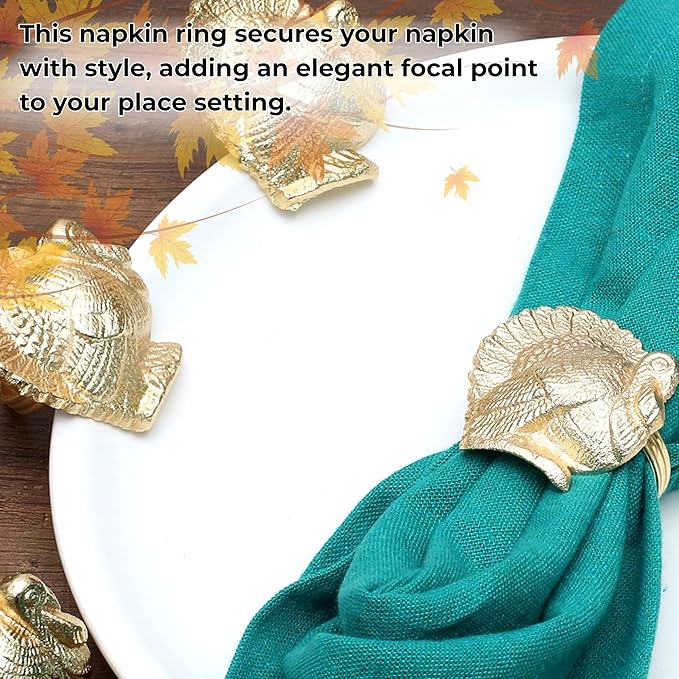 ALPHA Living HOME Turkey Bird Gold Napkin Rings Set of -12 for Dinner Parties, Weddings Receptions, Family Gatherings, or Everyday Use - Set Your Style with Daily Use Table Décor Accessories