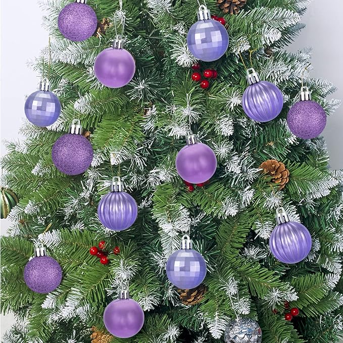 Small Size 28ct shatterproof Christmas Ball Ornaments in 4 Classic finishes for Christmas Tree Decoration (Lavender, 1.57“ Mini Size)