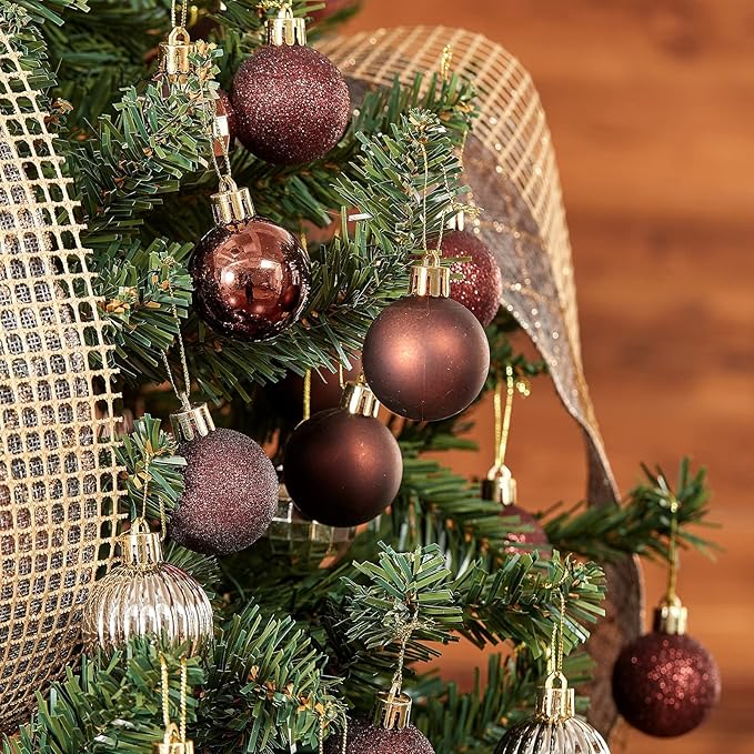 XmasExp 24ct Christmas Ball Ornaments Shatterproof Christmas Ornaments Set Decorations for Xmas Tree Balls(1.57''/40mm, Brown and Champagne)