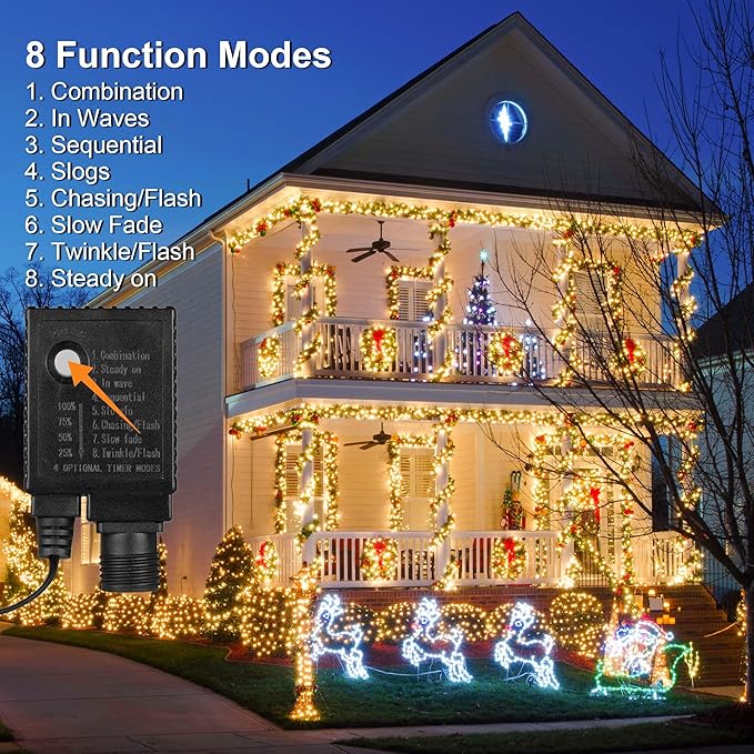 328 FT 1000 LED Christmas Lights, Waterproof Christmas Lights Outdoor with 8 Modes&Timer, Plug in Fairy Light for Xmas Garden Patio Tree Party Holiday Decoration (Warm White