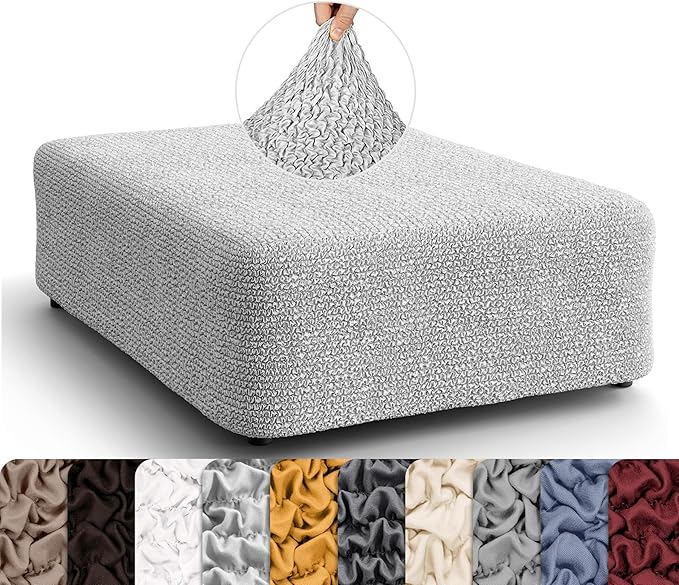 PAULATO BY GA.I.CO. Big Ottoman Cover Stool Cover Pouf Slipcover - Soft Polyester Fabric Slipcover - 1-Piece Form Fit Stretch Furniture Protector - Microfibra Collection - Light Grey (Ottoman)