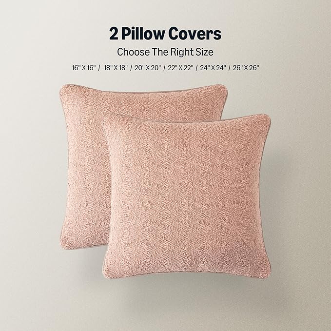 Amazon Basics Boucle Throw Pillow Covers for Couch, Living Room, Home Decor with Hidden Zipper, Pink, 24×24in, Pack of 2