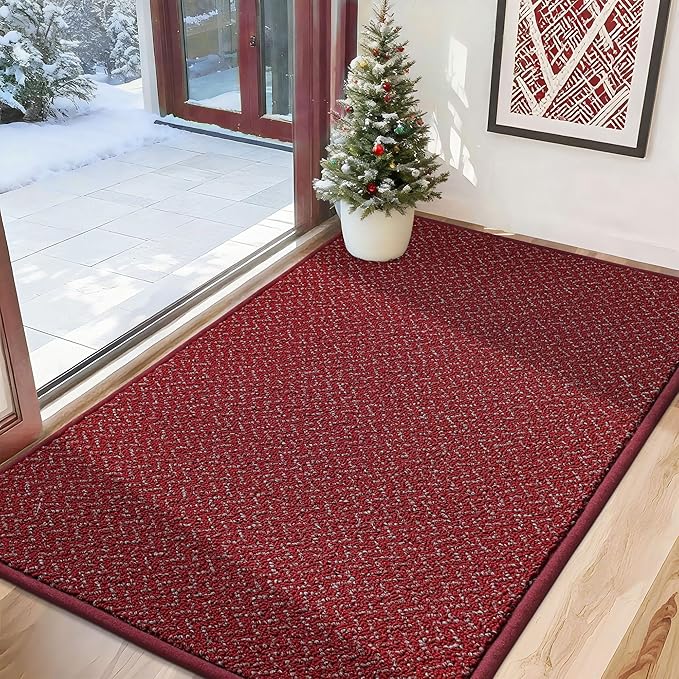 COSY HOMEER-Door-Mat 32"x48" Non Slip Absorbent Entryway Rugs Dirt Trapper Doormats Washable Entrance Mats Low Pile Welcome Floor Mat for Front Back Door and Entry Mats,Red