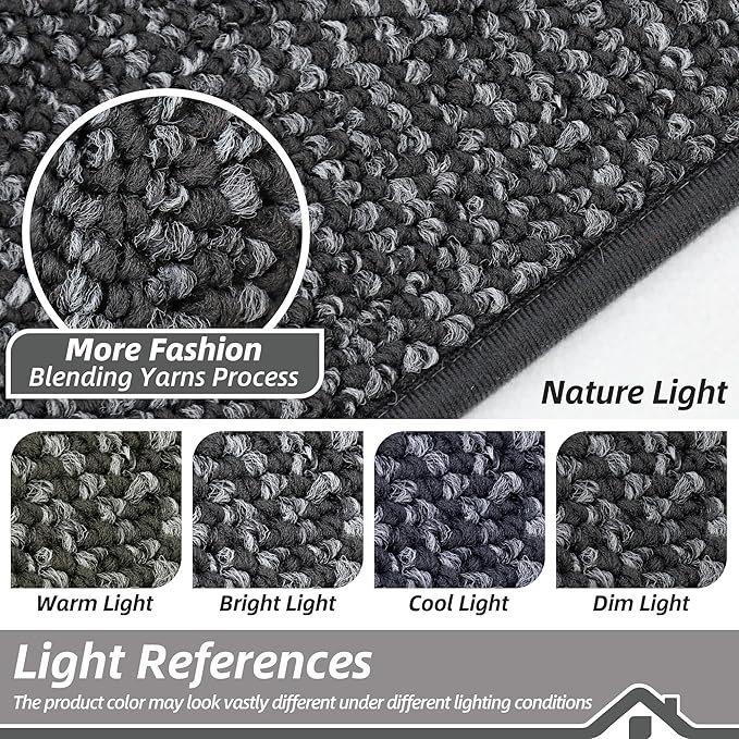 BEQHAUSE Dirt Trapper Door Mat 20" x 48", Non-Slip Washable Doormats Entrance Mat, Dirt Resistant and Absorbent Welcome Mat, Low Profile Floor Mats for Front Back Door and Entryway, Charcoal