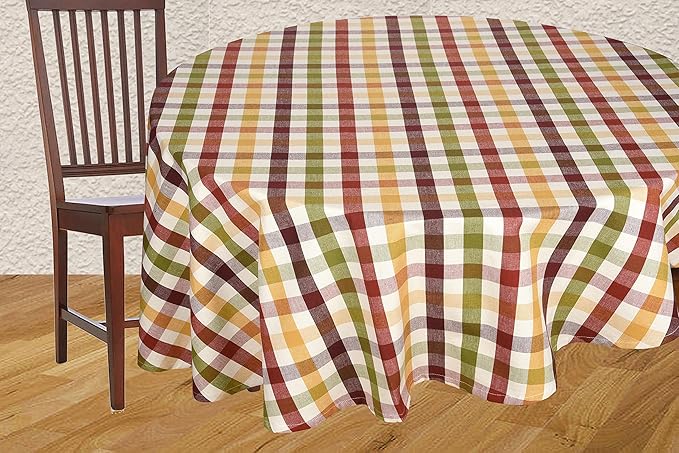 Urban Villa Christmas Tablecloth Buffalo Check Table Cloth Tabletop Cover Kitchen Dining Tablecloth 100% Cotton Great Parties Wedding Holiday Dinner Round 70 Inches 4-6 Seats Table Cloth
