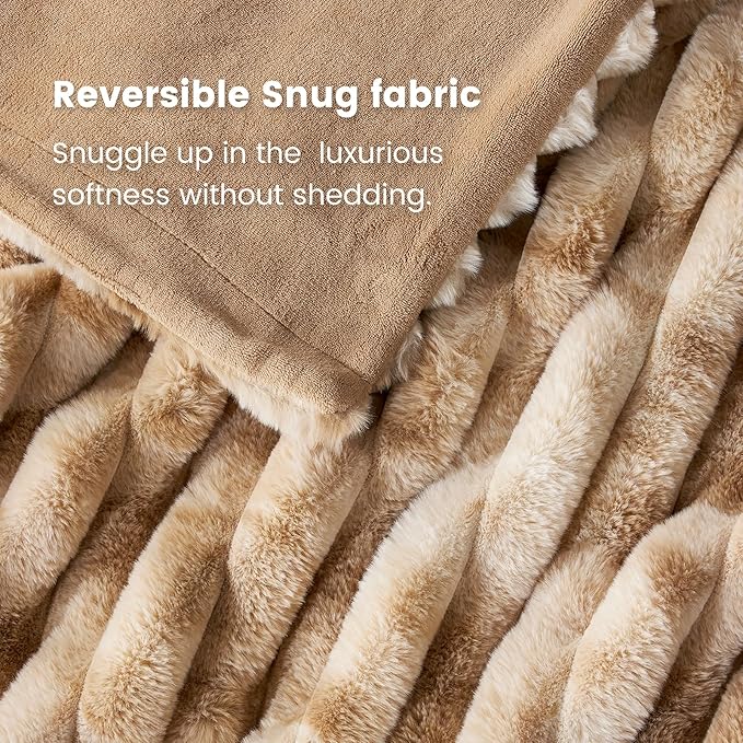Cozy Bliss Faux Fur Throw Blanket for Couch, Cozy Warm Plush Striped Blanket for Sofa Bedroom Living Room, 50 * 60 Inches Tie-dye Khaki