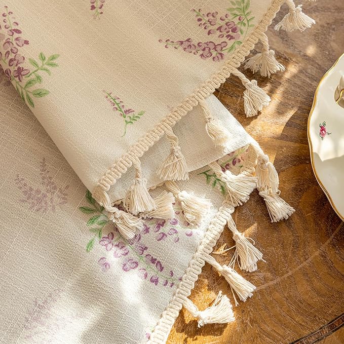 OYX Purple Boho Floral Curtains 84 Inch Length 2 Panels for Living Room, Bedroom Light Filtering Drapes, Farmhouse Country French Rustic Tassels Patterned Rod Pocket Aesthetic Decor Window Treatments
