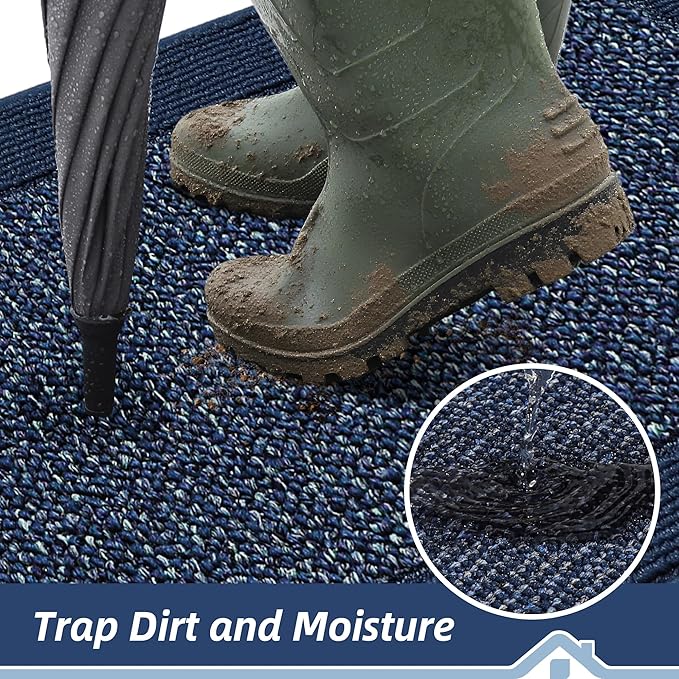 BEQHAUSE Indoor Door Mat 32" x 48", Dirt Trapper Door Mats Non-Slip Entryway Rugs Washable, Resist Dirt Absorbent Welcome Mat, Low Profile Floor Mats for Front Back Door and Entryway, Blue