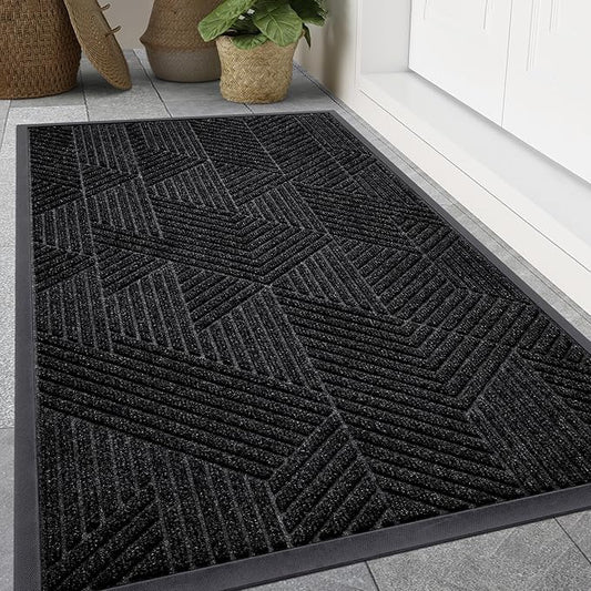 Smiry Front Door Mat Outside Entrance, Heavy Duty Sturdy Natural Rubber Doormat, Trap Dirt and Moisture, Easy Clean Low Profile Mats for Indoor Outdoor Entry, Irregular Triangle (71x34, Black)