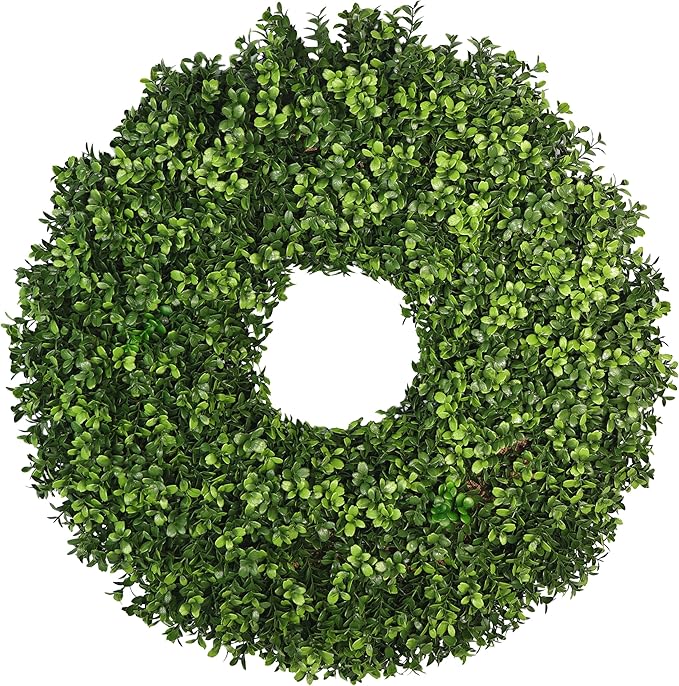 Artificial Boxwood Wreath for Front Door – Preserved Green Wreath for Spring, Fall, Christmas & Holiday Decor – UV-Resistant for Indoor & Outdoor Use (1, 24")