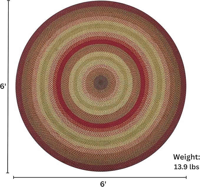 Homespice Cider Barn Cranberry Red Round Braided Rug, Jute, 6' - Perfect Country Rustic Decor for Living Room, Dining Room, Everywhere