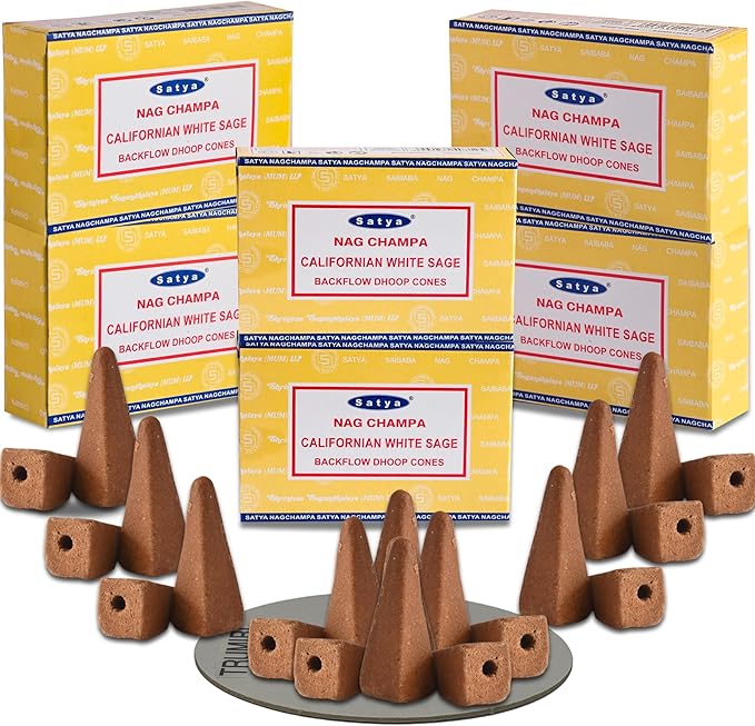 Californian White Sage Backflow Incense Cones for Waterfall Aromatic Smoke Fountain Haze Falls and Mat Bundle - Pack of 6