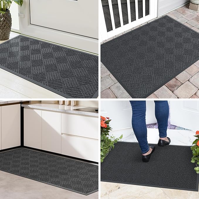 Front Door Mat, 5' x 3' Heavy Duty Indoor Outdoor Doormat, Non-Slip Backing Welcome Mats for Entryway, Low Profile, Commercial Door Mats