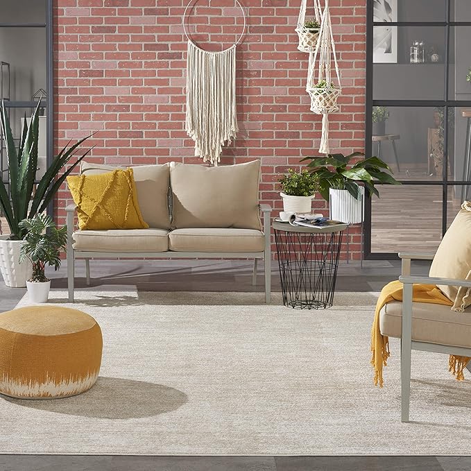 Nourison Home Essentials 120" x 168" Rectangle Contemporary Polypropylene Fabric Area Rug, Machine Made, Borderless Design, for Indoor/Outdoor, in Ivory/Beige Finish