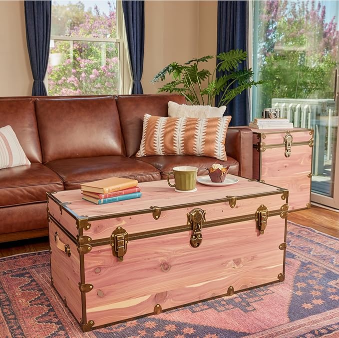Rhino Trunk & Case Knotty Cedar Chest with Antique Brass Hardware – 36"x18"x18" XXL Storage Box, Coffee Table, End of Bed Trunk or Entryway Storage Bench Furniture – USA-Made, Heirloom Aesthetic