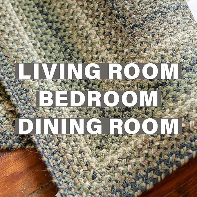 Homespice Pinecone Oval Braided Rug 5x8' - Rustic Jute Braided Dark Green Rug for Bedroom and Living Room