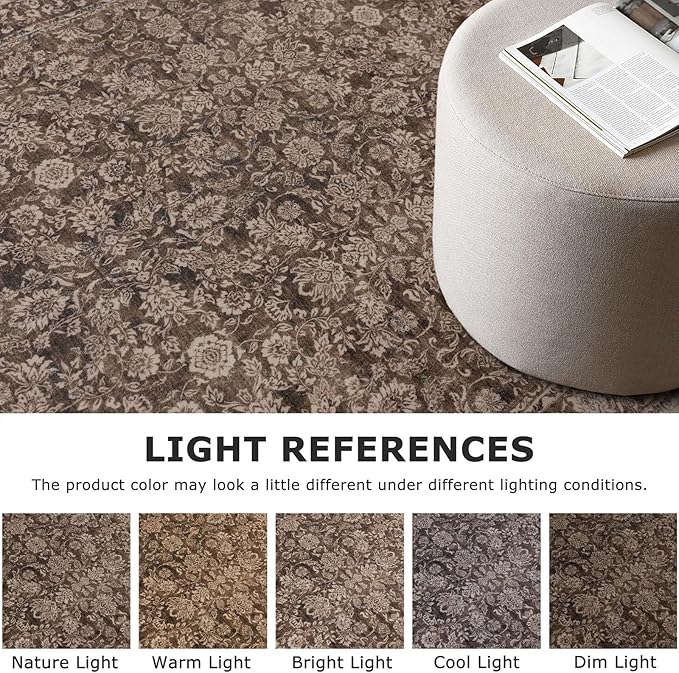 4x6 Washable Rug Rust Reddish Brown Area Rug for Entryway Soft Non-Slip Indoor Door Rugs Distressed Floral Low-Pile Doormat, Neutral Vintage Carpet for Entrance Kitchen Bedside Farmhouse