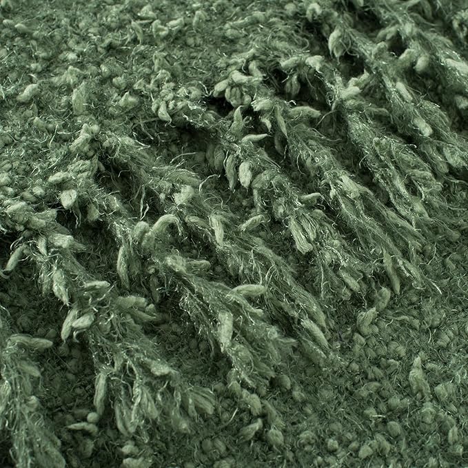 Winter Knit Throw Blanket Fluffy Fuzzy Soft Lightweight Cozy Farmhouse Tassels Chunky Knitted Throws for Couch Sofa Bed (Green, 50"x60")