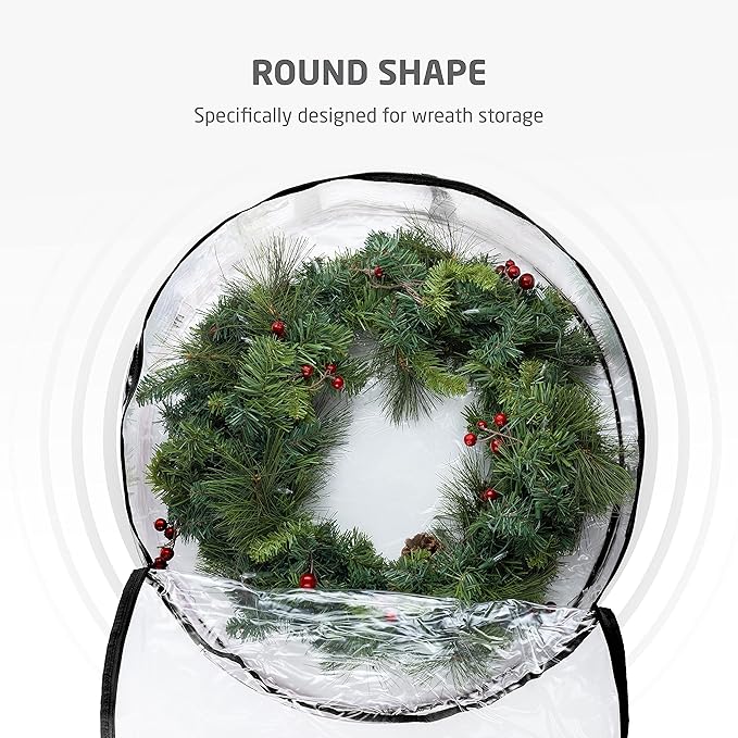 ZOBER 2 Pack Christmas Wreath Storage Container 30 Inch - Wreath Bag for Artificial Wreaths Box - Dual Zippered Wreaths Storage Bag with Durable Stitch Reinforced Handles - Black
