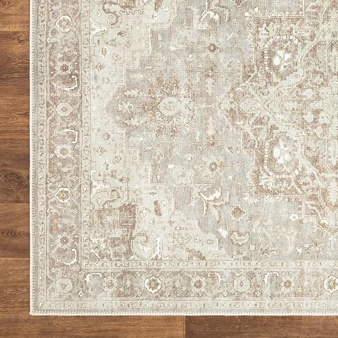 Bloom Rugs Washable Non-Slip 3' x 5' Rug - Beige/Gray Traditional Area Rug for Living Room, Bedroom, Dining Room, and Kitchen - Exact Size: 3' x 5'